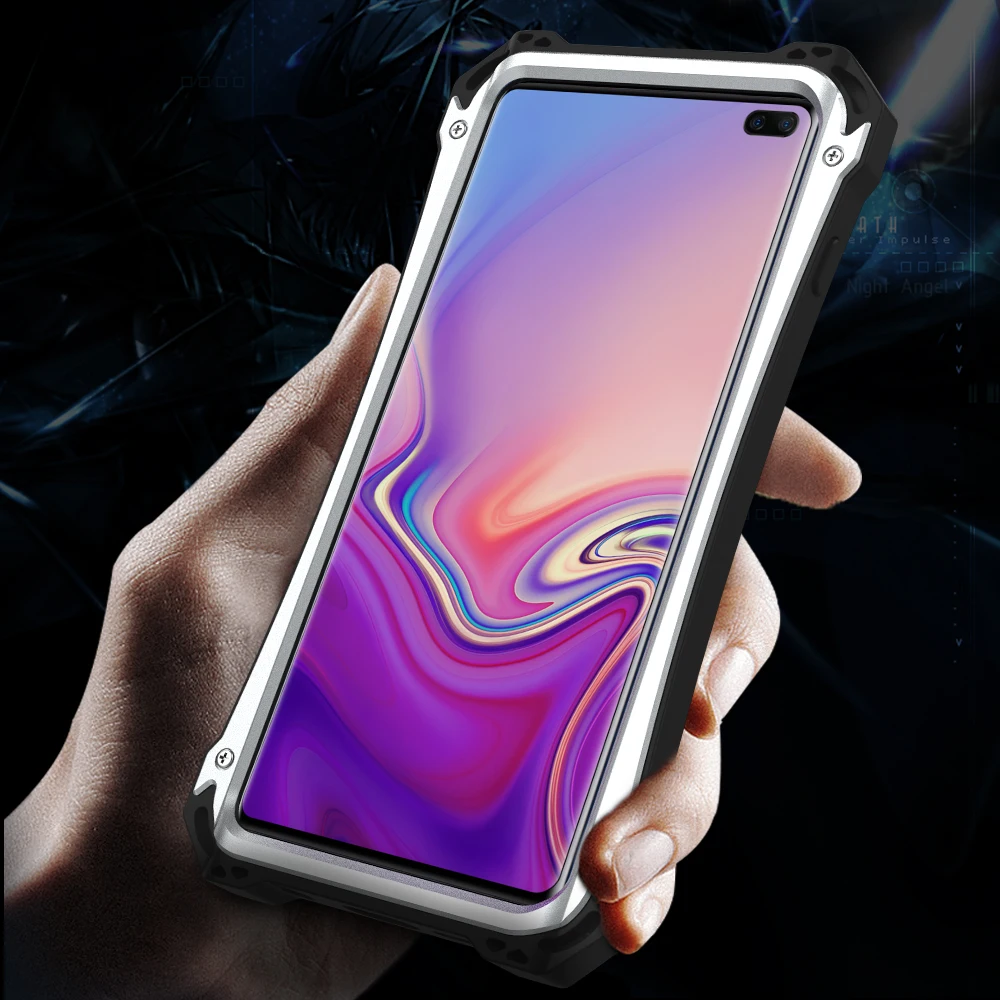 

R Just For Samsung Galaxy Note 9 10 Case Metal Aluminum Armor Protection Case For Galaxy S10 + Plus Shockproof Phone Case Shell