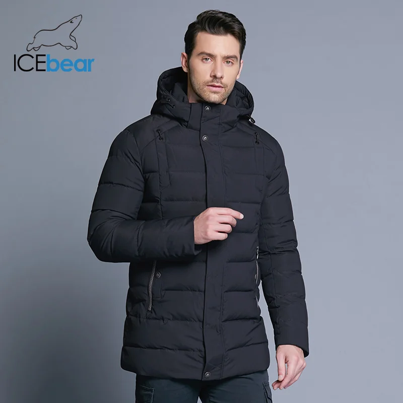ICEbear Новая мужская зимняя куртка теплая Съемная шапка мужское короткое пальто модная повседневная одежда мужская брендовая одежда MWD18813D