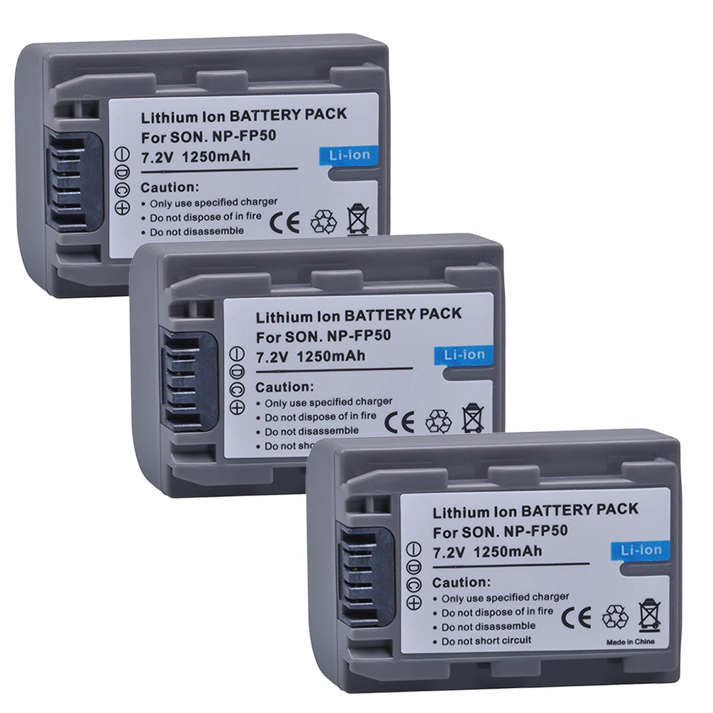3 шт. 1250 мА/ч NP-FP50 NP FP50 NP-FP51 FP51 Камера Батарея + USB Daul Зарядное устройство для SONY DCR-HC20