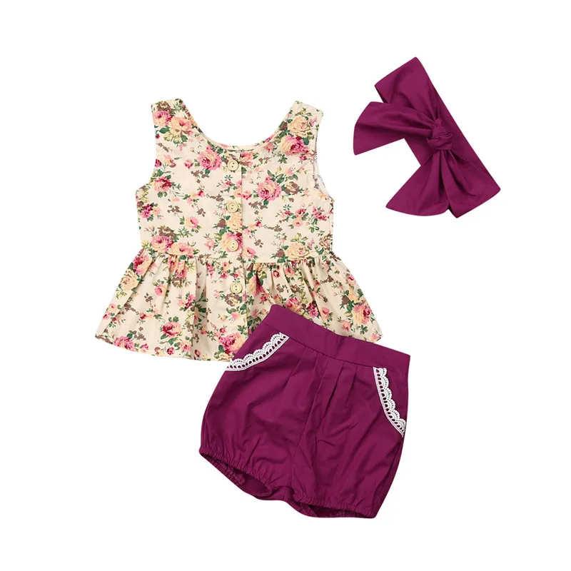 Комплект одежды для маленьких девочек топ юбка с цветочным рисунком штаны