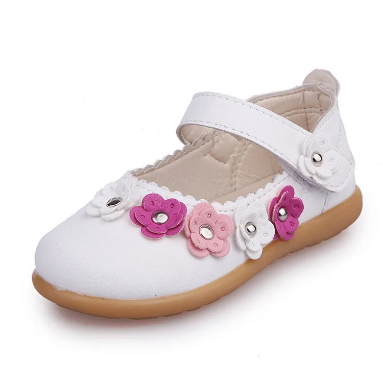 

spring and autumn flowers PU waterproof tendon soft bottom girls pink shoes white girls shoes leather party princess