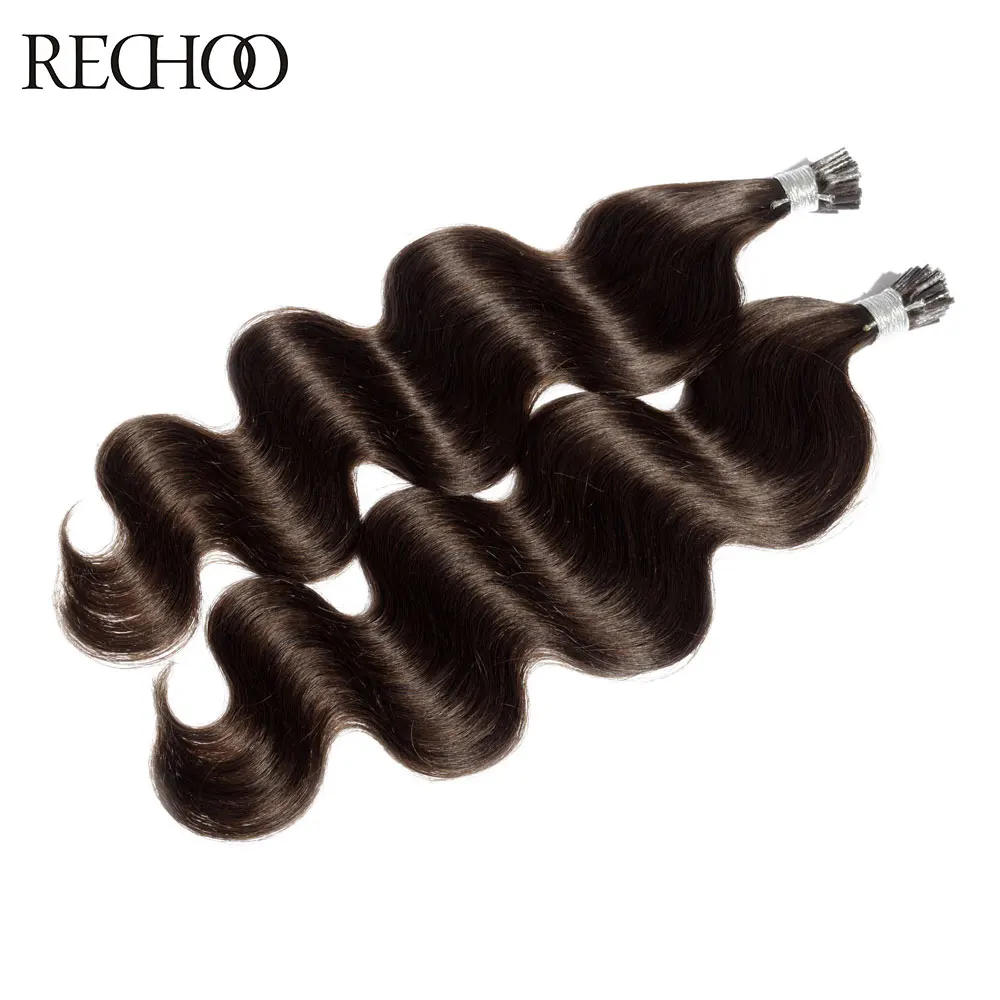 Rechoo 100 г/лот 100s предварительно скрепленные накладные волосы с I-tip 1"-24" Remy кератиновые человеческие волнистые волосы натуральные человеческие волосы