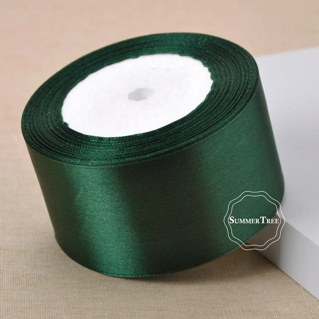 Dark Green 25 ярдов 2 дюйма 50 мм атласная лента пояс бант для подарков DIY ремесло свадебные принадлежности для вечеринки ручной работы юбилей украшение для банкета - Color: Dark Green