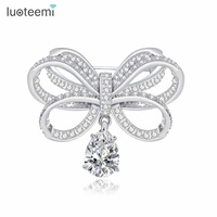 luoteemi luxury bowknot water drop pendant brooches pin for girl magnificent bridal large cz crystal ribbon brooches for wedding