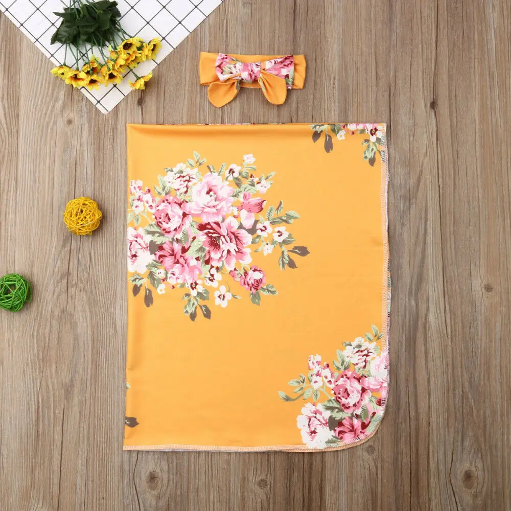 

Newborn Baby Floral Swaddle Wrap Swaddling Sleeping Bag Blanket Headband Set
