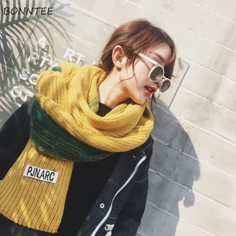 

Scarves Women Winter Knitted Patchwork Trendy Warm Thicker Sweet Student Scarf All-match Womens Infinity Scarfs Korean Soft Chic