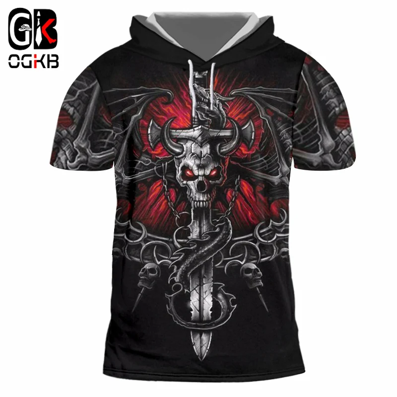 OGKB Новая мода Мужская футболка с капюшоном крутая печать брелок череп 3D Кепка