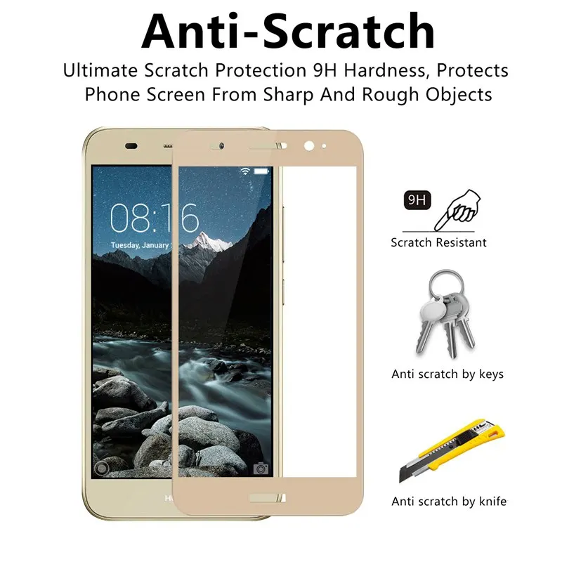 Y3 2017 CRO U00 9H полное покрытие закаленное стекло для Huawei L22 L02 L03 L23 Y5 lite Защитная