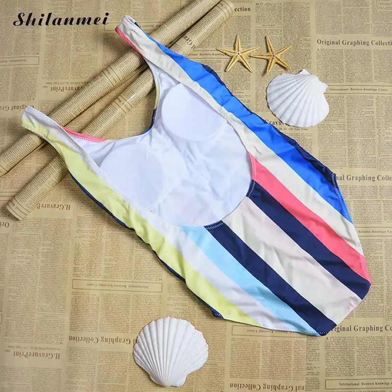 Разноцветные полосатые Цельный купальник 2017 сексуальная одежда для плавания
