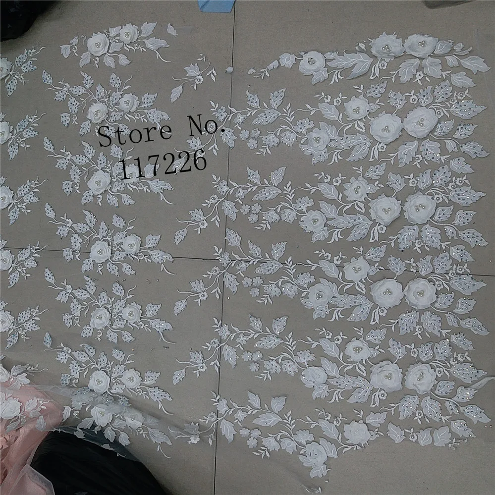 Белая Тюлевая кружевная ткань 3D цветок Высококачественная из бисера красивая в