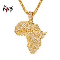 kpop map of africa necklace hiphop jewelry gold color cubic zirconia africa map charm necklace for women p3590