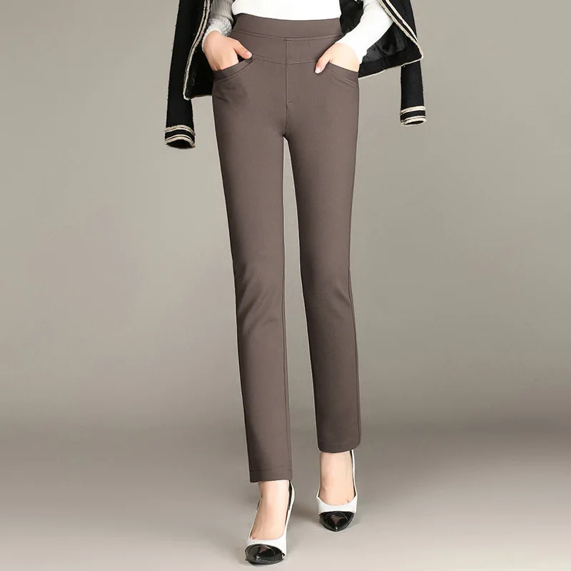 Женские прямые брюки размера плюс 6XL тянущиеся длинные штаны с высокой талией