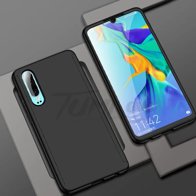 Черный 360 Full Protective Phone Case for Huawei Y5 Y6 Y7 Y9 Prime P Smart Pluz Z P30 P20 Lite Pro Nova 2i 3 3i 4 Cover with Glass - Цвет: Черный