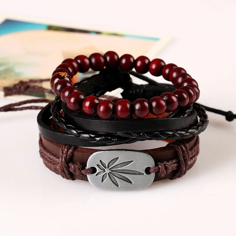 Weed Beaded Braided Women New Brown Vintage Ethnic Casual Handmade Woven Leather Bracelets Men Jewelry Wholesale Accessories | Украшения и