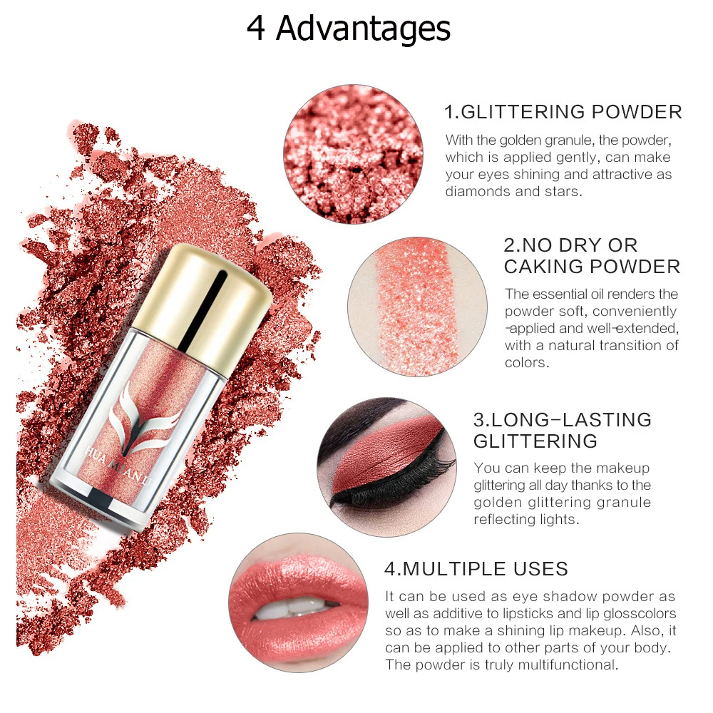 6pcs/A Lot Huamianli Diamond Eyeshadow 6 Color Cosmetic Metallic Loose Powder Multi Use Waterproof Glitter Eye Shadow Makeup Set |