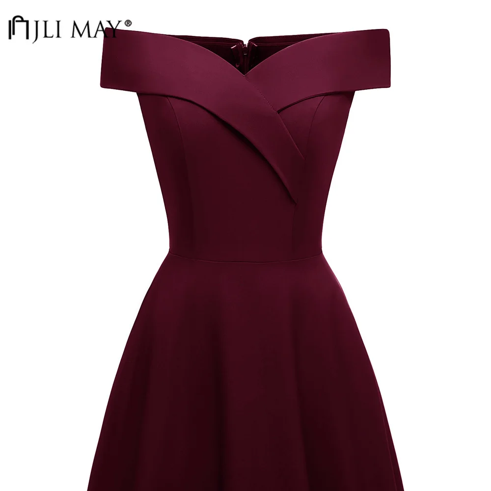 

JLI MAY Off shoulder Maxi Swing Dress Women Short Sleeve A-Line Slash Neck Wedding Evening Elegant Formal Ladies Party dresses