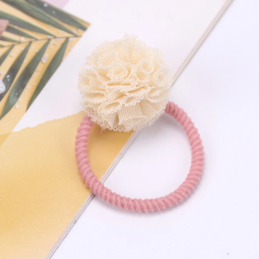 Бежевый 2PCS Cute Little Girls Hair Ties Ball Elastic Hair Band For Kids Hair Ropes Hair Accessories - Цвет: Бежевый