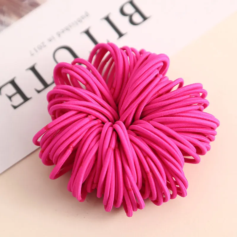 Hot pink 100 шт./лот, 3 см, эластичные резинки для волос для девочек, резинки для волос, аксессуары для волос - Цвет: Hot pink