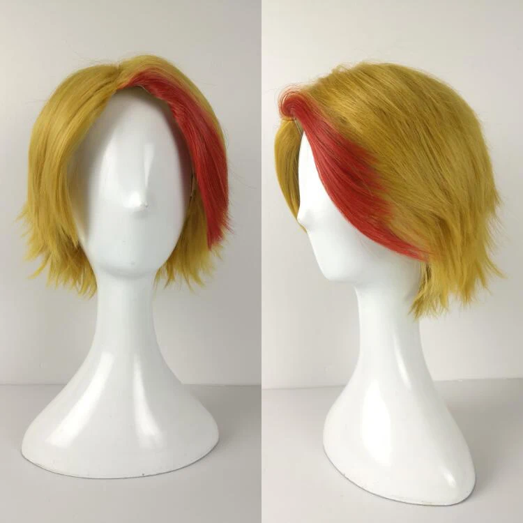 New Arrival Anime YURI!!! on ICE Minami Kenjiro Blonde Cosplay Wig Short Red Highlight Heat Resistent |