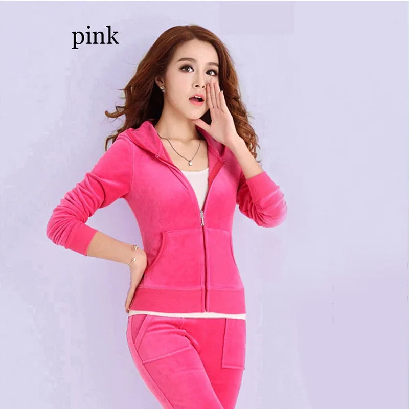 pink Женский брендовый Бархатный спортивный костюм велюровый женский костюм осень весна спортивный костюм толстовки и штаны женский M-3XL черный розовый синий - Цвет: pink