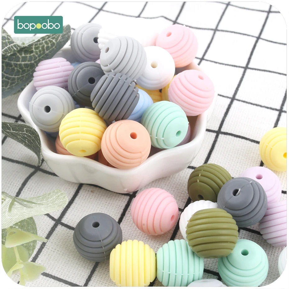 Bopoobo-Cuentas de silicona para dentici&oacute;n de beb&eacute;, abalorios redondos en espiral de grado alimenticio de 15mm, sin BPA, 10 piezas-0