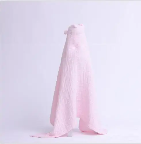 Pink Муслиновый хлопковый детский банный халат с капюшоном, банное полотенце, мягкое детское Хлопковое одеяло, впитывающее, высыхающее, пляжное полотенце, мочалка - Color: Pink