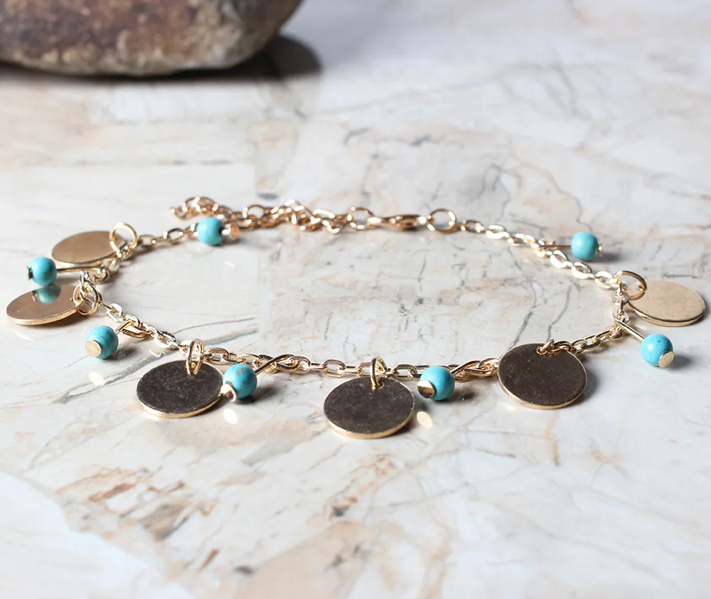 Женские браслеты с бусинами и монетами 2 шт./компл. богемные бирюзовые летние
