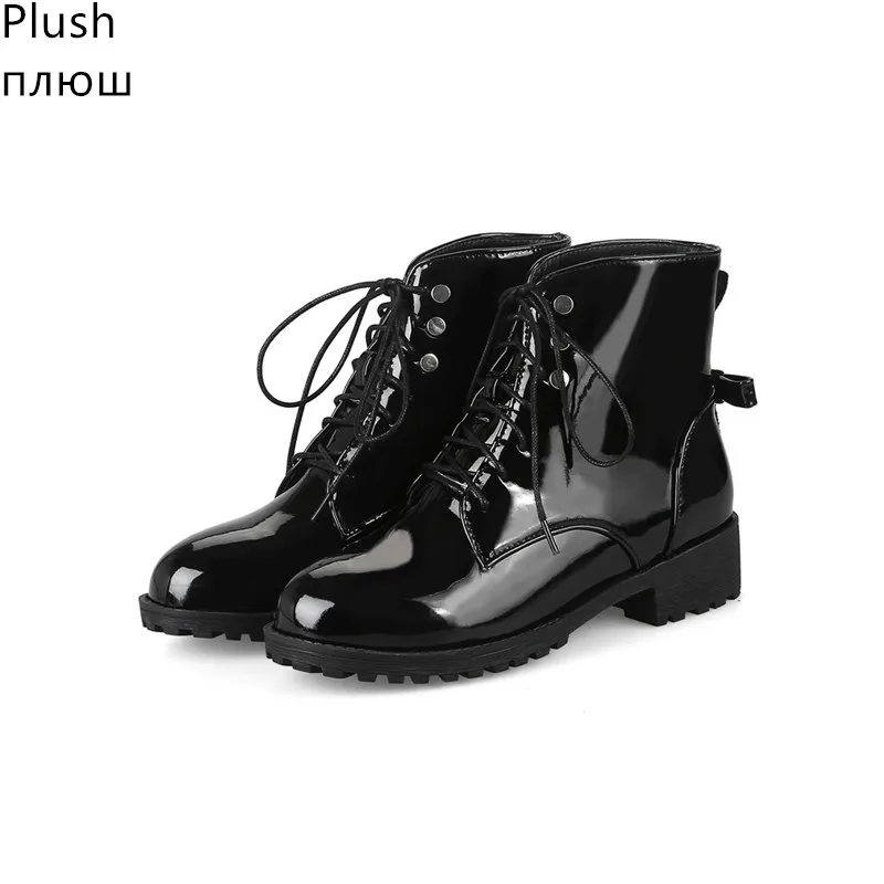 Black Plush Новые женские Ботинки martin; коллекция года; зимние теплые ботинки; Botas Feminina; женские ботильоны в байкерском стиле; модные женские ботинки; большие размеры 33-46 - Цвет: Black Plush