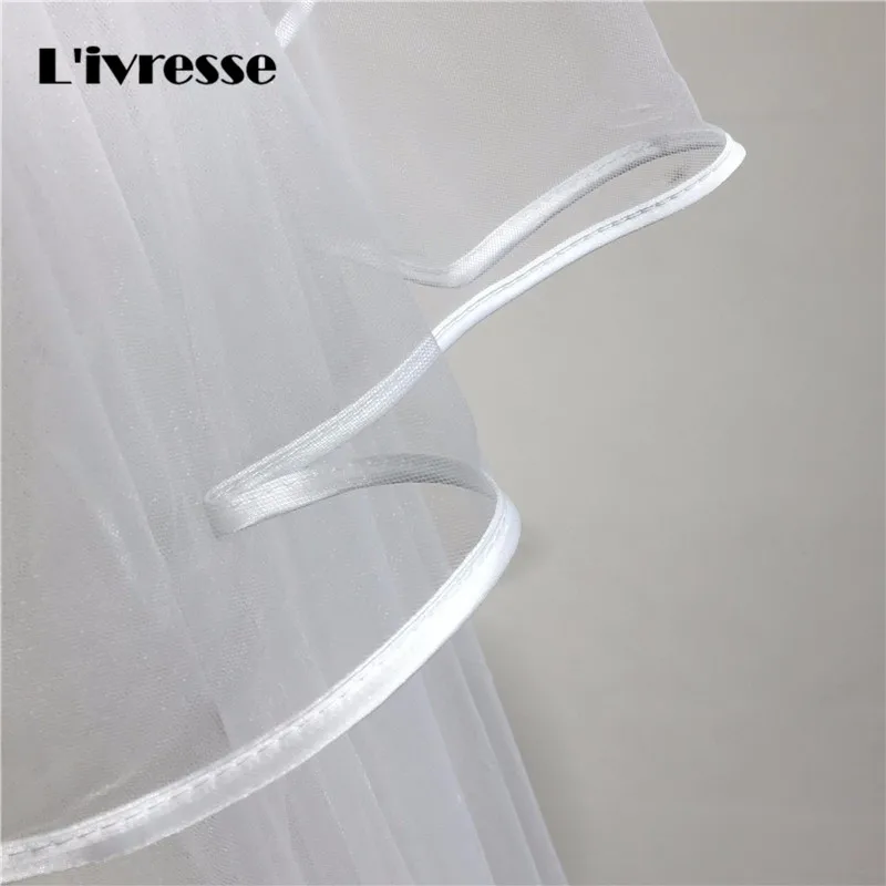 3 м Длинная фата невесты с гребнем 2 Слои свадебная лентой по краю собор короткая