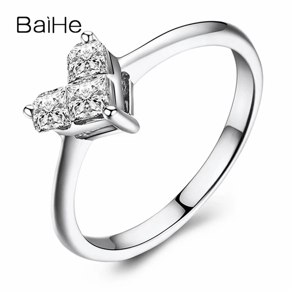 BAIHE одноцветное 18 К желтого золота(AU750) 0.45ct H/SI принцесса три природных алмазов обручение для женщин Мода Ювелирные украшения кольцо