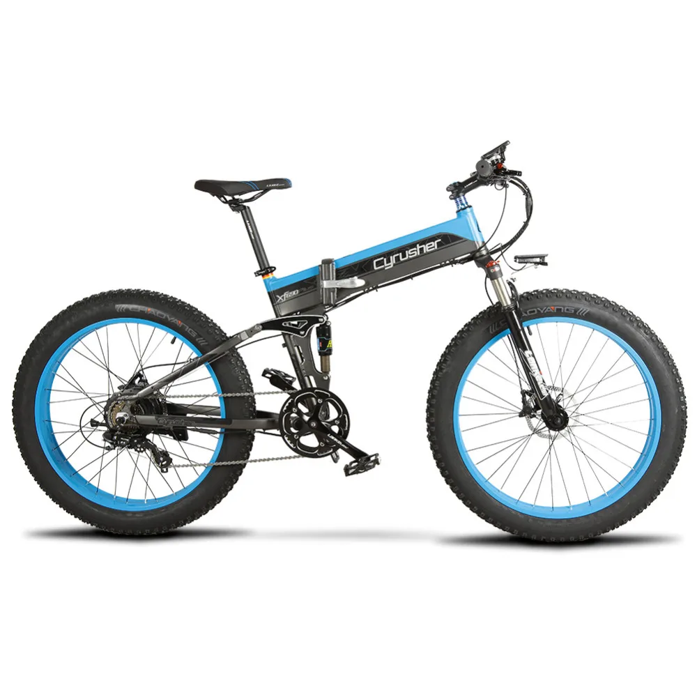 Cyrusher Ebike 500 Вт 48 В 10ач XF690 складной полный амортизационный велосипед с 7 скоростями складные электрические велосипеды - Цвет: XF690-500W-Blue