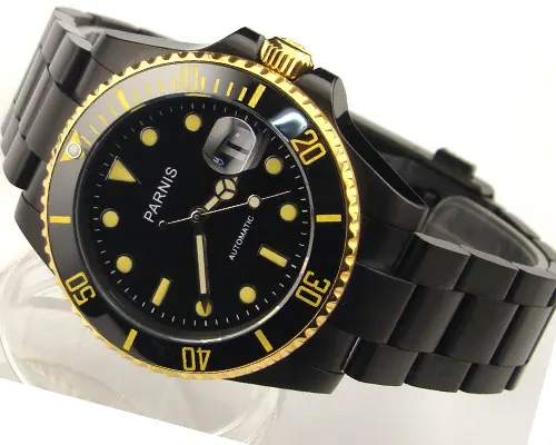 

Parnis 40mm Ceramic Bezel sapphire glass automatic mens pvd watch E1004