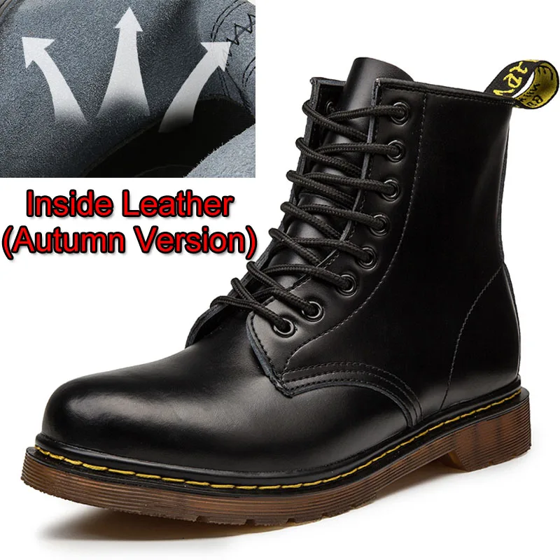Leather Black GLAZOV/Популярные Брендовые мужские ботинки; осенне-зимняя обувь из натуральной кожи; мужские мотоциклетные ботильоны; пара оксфордских туфель; большие размеры 35-46 - Цвет: Leather Black
