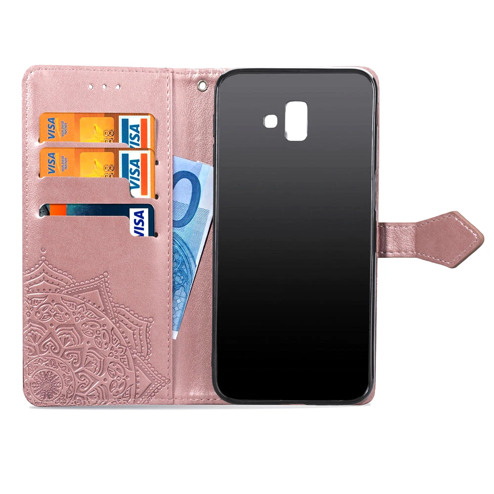 Рельефный чехол с цветами для Samsung Galaxy J6 Plus 2018 откидной кожаный чехол-бумажник Prime