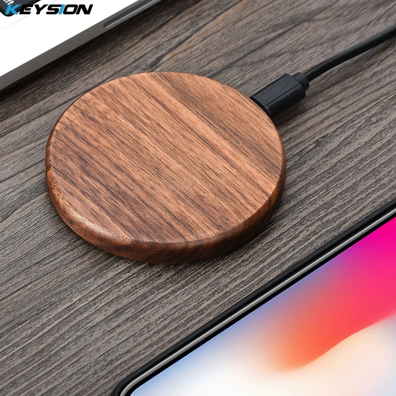 KEYSION 10 W деревянное Беспроводное зарядное устройство Qi для iPhone XR XS Max 8 Plus Xiaomi Mi 9 Быстрая Беспроводная зарядная подставка для samsung S10 S9 S8