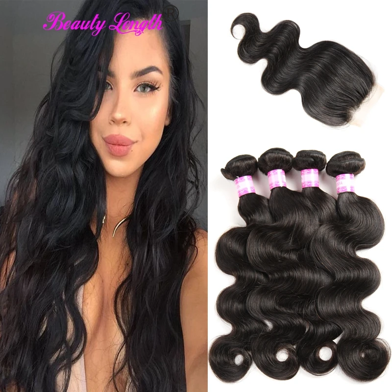 Али Moda Перуанский Девы Волос Объемной Волны с Закрытием 4 Пучки Объемная Волна