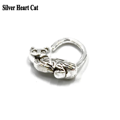 Silver Cat 1 шт Сердце Кошка Сова полумесяц Jaguar форма бесшовное кольцо сгибаемое Daith сердце ухо Trague серьги, Надеваемые На Ушной Хрящ Пирсинг ювелирные изделия 16 г - Окраска металла: Silver Cat