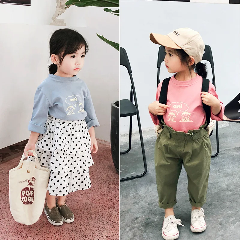 Хлопковая футболка для девочек с длинными рукавами и надписью в Корейском стиле