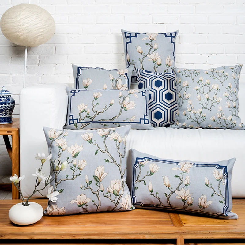 Китайский Геометрия Элегантный Жасмин Цветок Наволочка Подушка Белье Хлопок