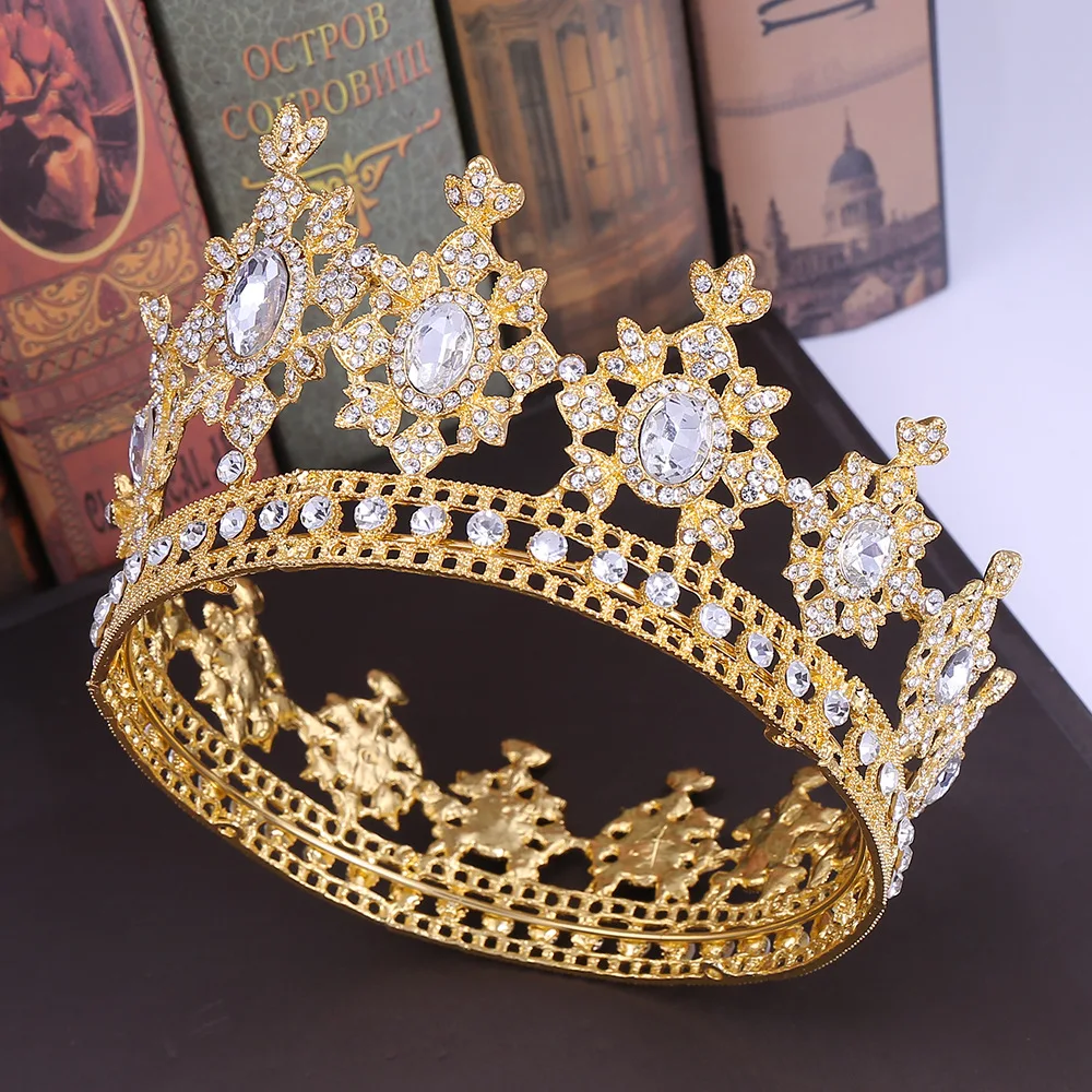 KMVEXO Роскошный Кристалл queen Полный Круглый короны гребешок для волос король горный хрусталь большой диадемы головные уборы принцессы Свадебные украшения подарки