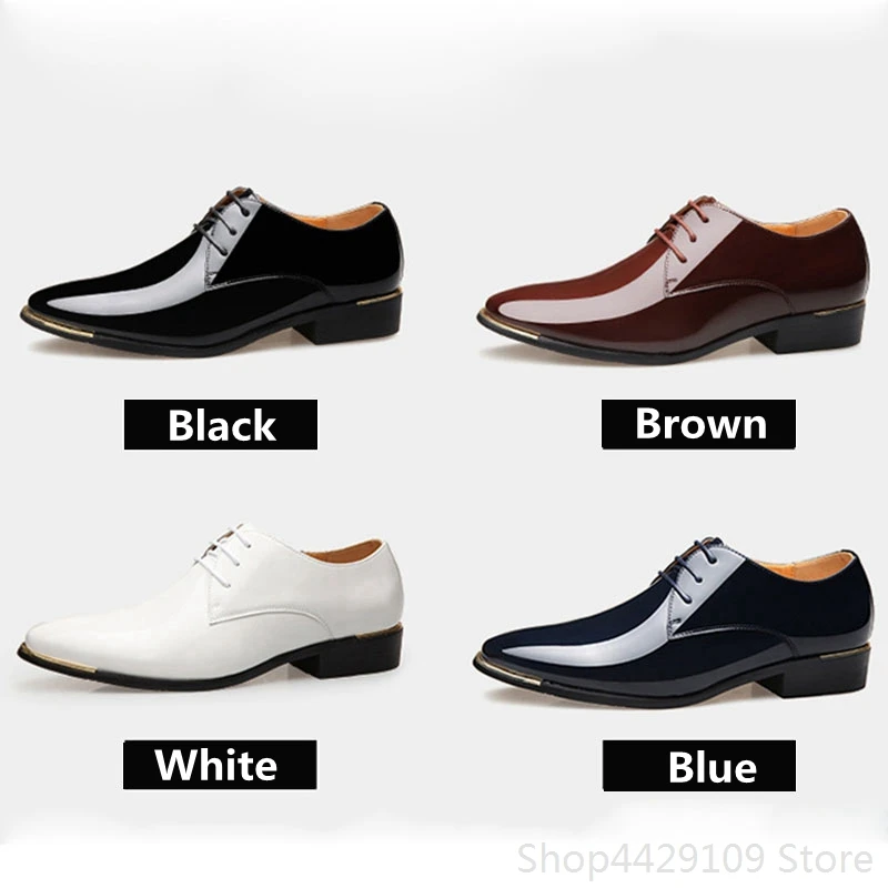 Мужские свадебные туфли из лакированной кожи Цвет черный синий коричневый белый