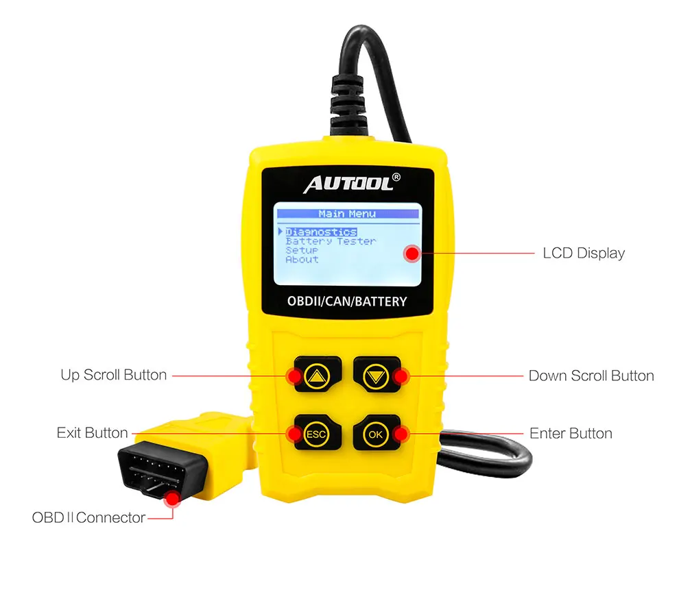 AUTOOL автомобильной OBD2 сканер штрих кода автомобиля прозрачный OBD 2 II кодов тестер