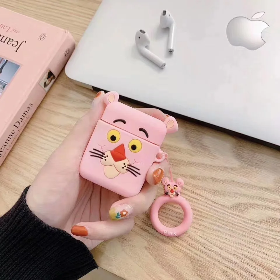 Airpods чехол силиконовый милый мультфильм Розовая пантера для брелок беспроводной