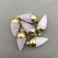 my0245 circular cone pink crystal quartz petite point pendant with pure gold color or silver plated cap and bail