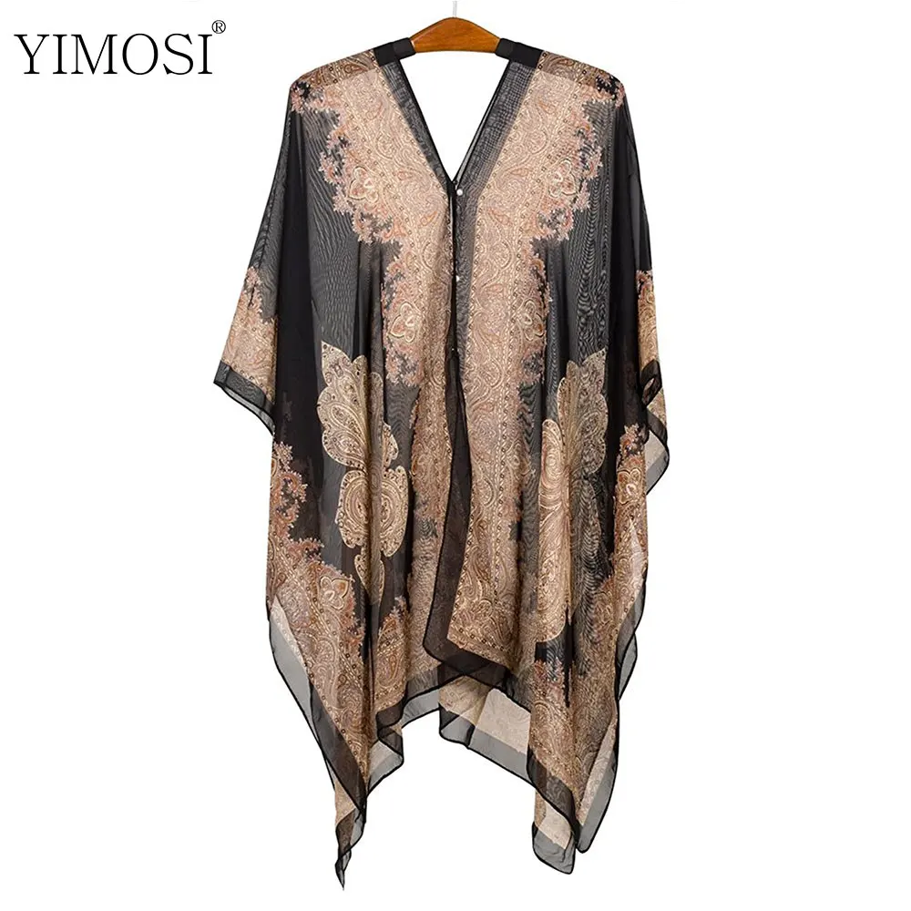 YIMOSI женские летние блузки Blusas 2017 новые винтажные шифоновые кимоно рубашки плюс