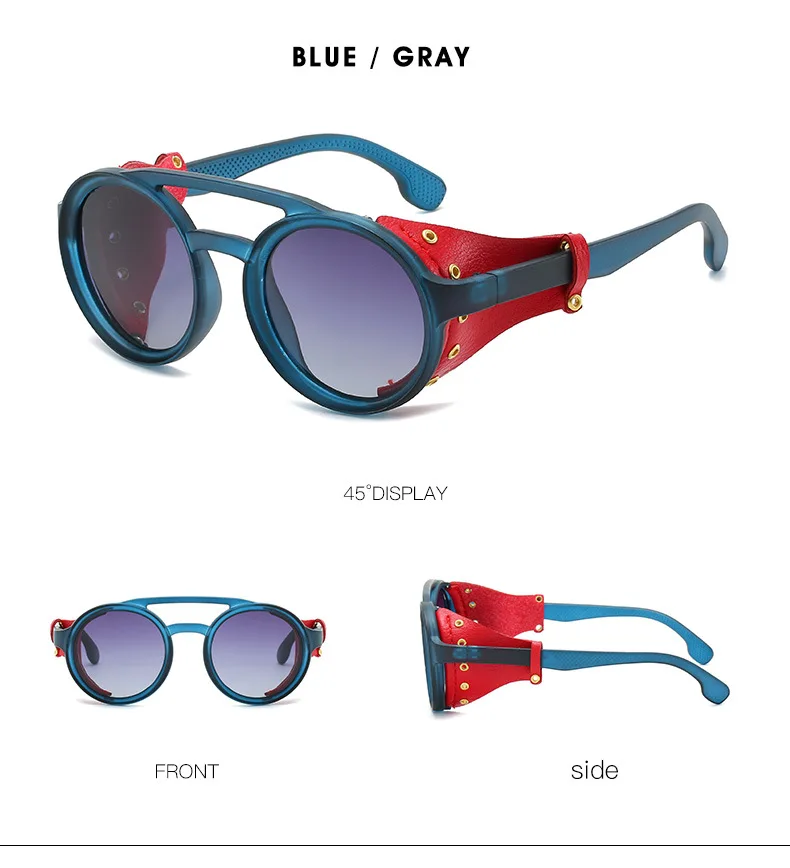 Oulylan Leather Steampunk Sunglasses Polarized Men Round Driving Sun Glasses Women Retro Punk Style Glasses