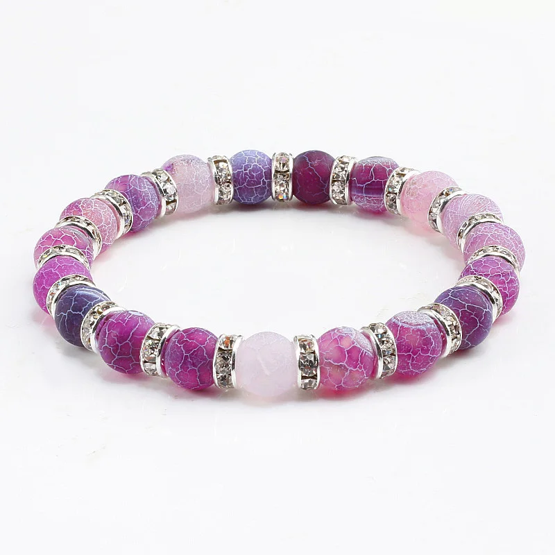 Fashion Handmade Women's Natural Stone Beaded Bracelets Men Jewelry Purple Weathering Beads Strand Bracelet For Couples Pulseras |