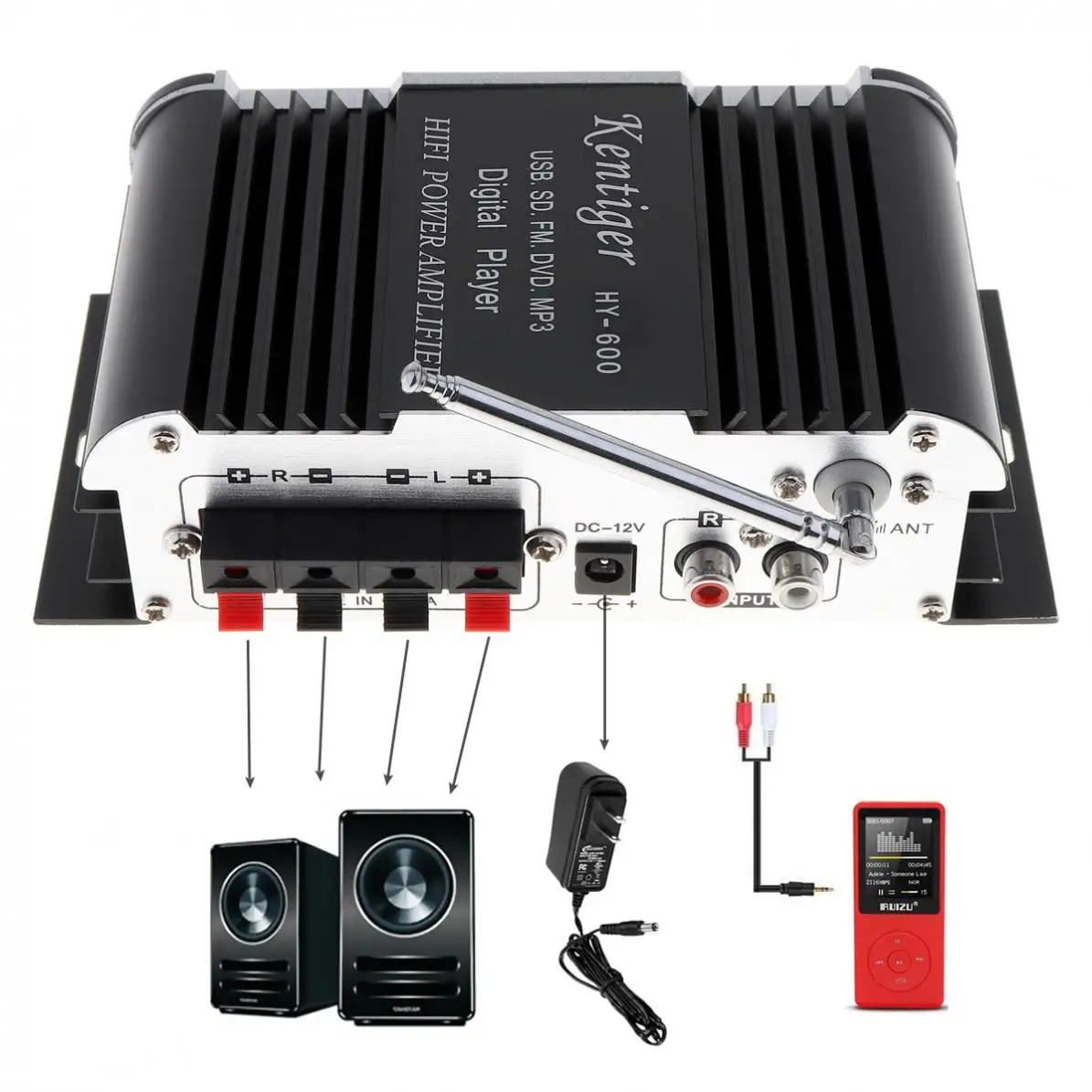 2CH Hi Fi автомобильный аудио усилитель мощности FM радио USB MP3 стерео цифровой плеер с