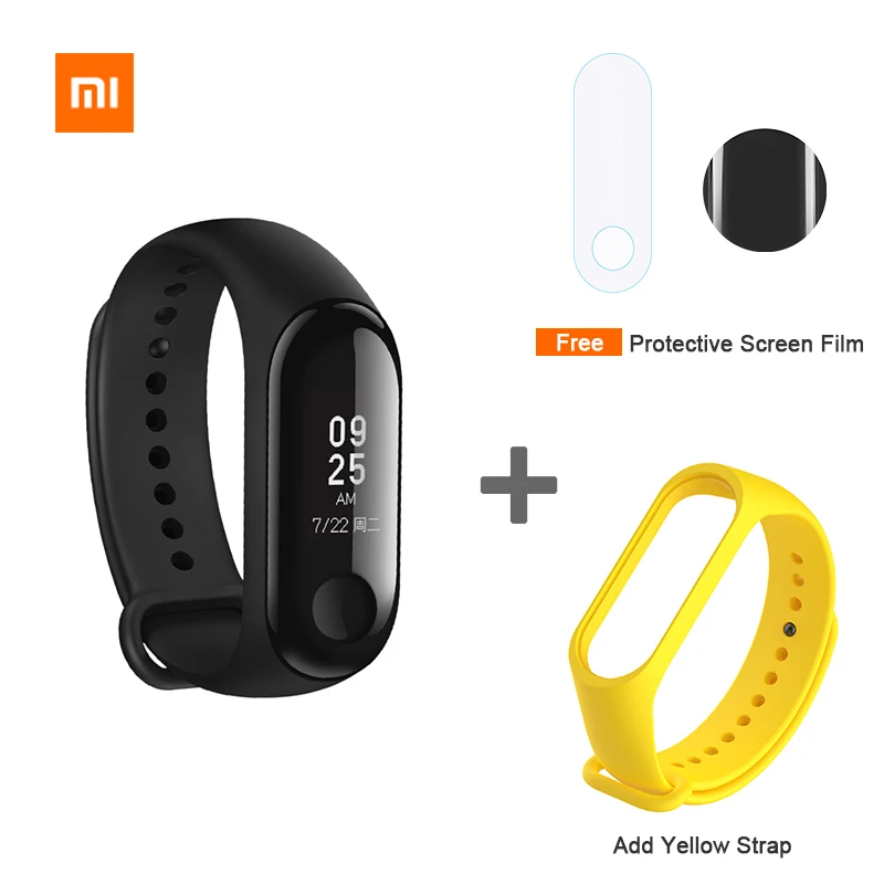 Add Yellow Strap Xiaomi mi-браслет 3 Смарт-Браслет фитнес-трекер умный Браслет 0,7" OLED сенсорный экран 50 м водонепроницаемый mi Band 3 - Цвет: Add Yellow Strap