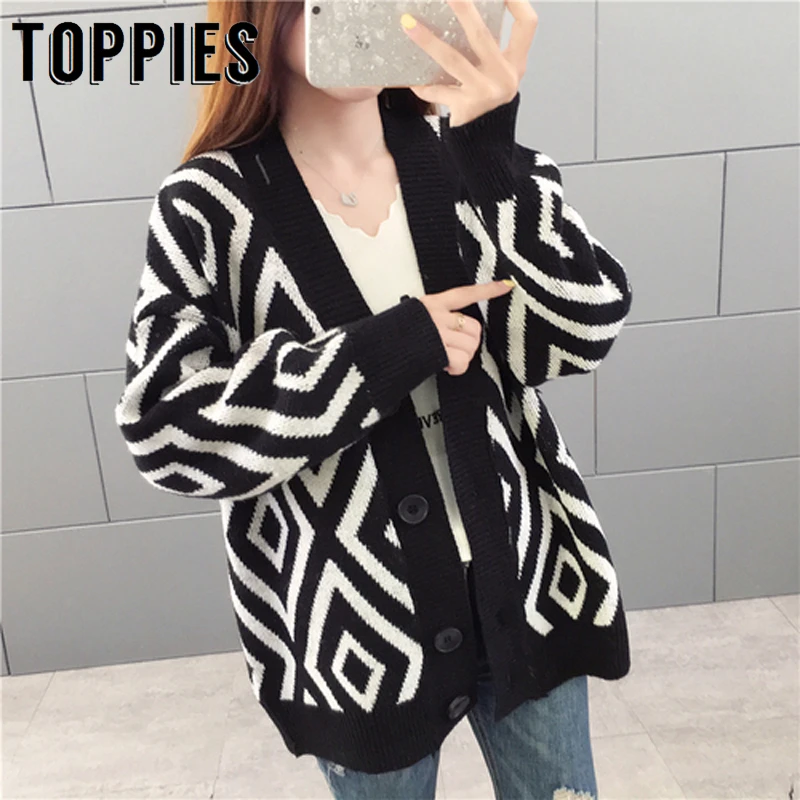 

2021 кардиган с узором ромбиками, Женская свободная вязаная куртка, пальто, женский свитер, кардиган, осенне-зимняя трикотажная одежда